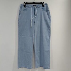 Flamingals Light Wash Denim Jeans Wide Leg Drawstring Waist Size M